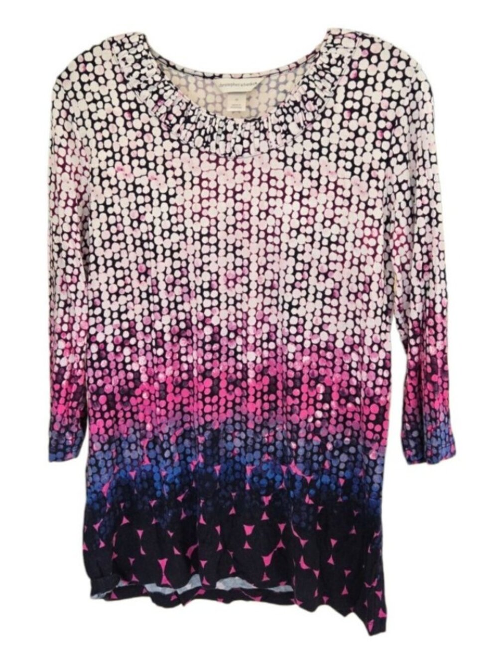 Christopher & Banks Womens Dot Gradient 3/4 Sleeve Top Size M Rayon Blend Pink/B